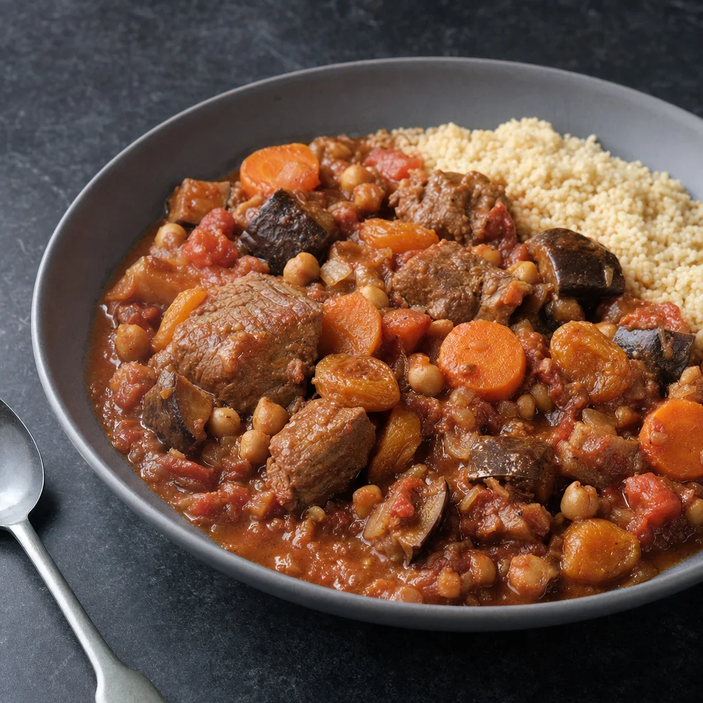 Slow Cooker Lamb Shoulder with Apricot, Chickpea and Tomato Stew recipe photograph