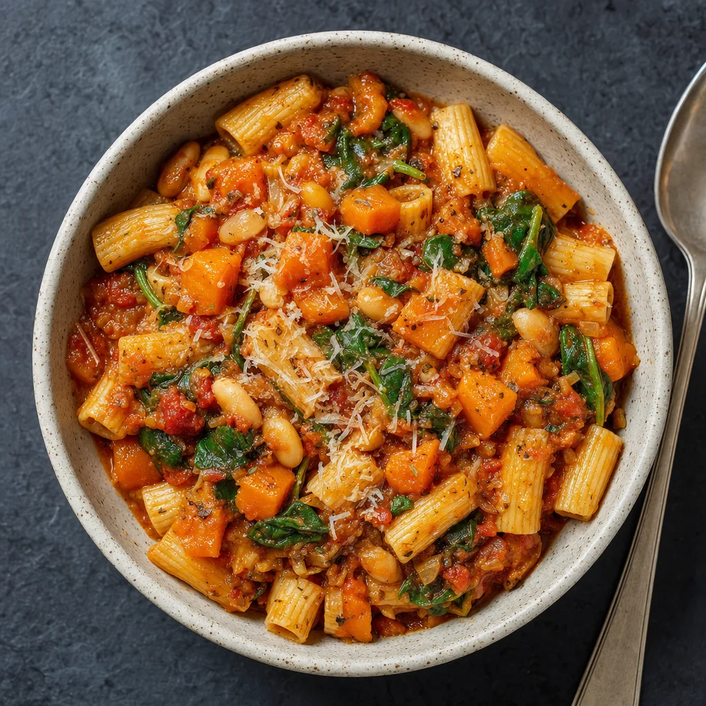 Slow Cooker Butternut Squash, White Bean and Rosemary Pasta Sauce recipe photograph