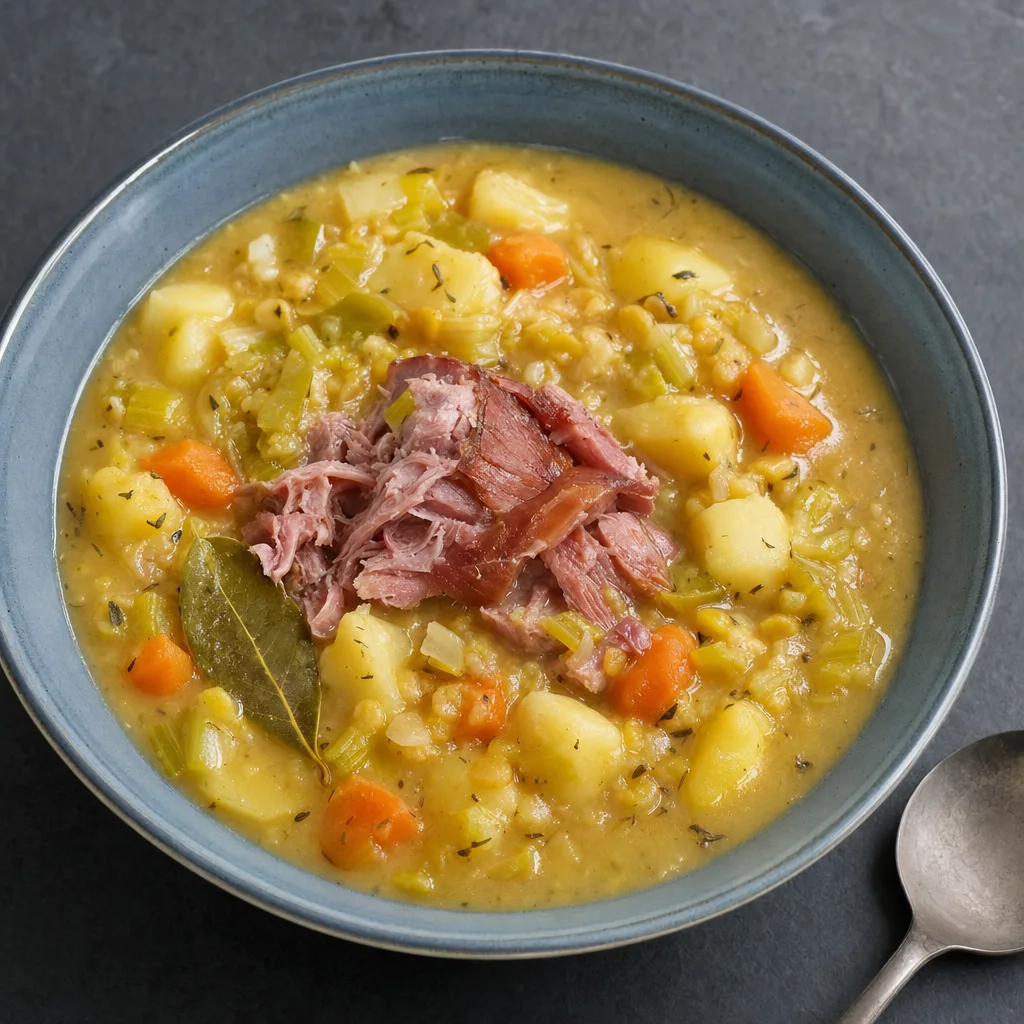 Slow Cooker Ham Hock and Golden Split Pea Soup recipe photograph