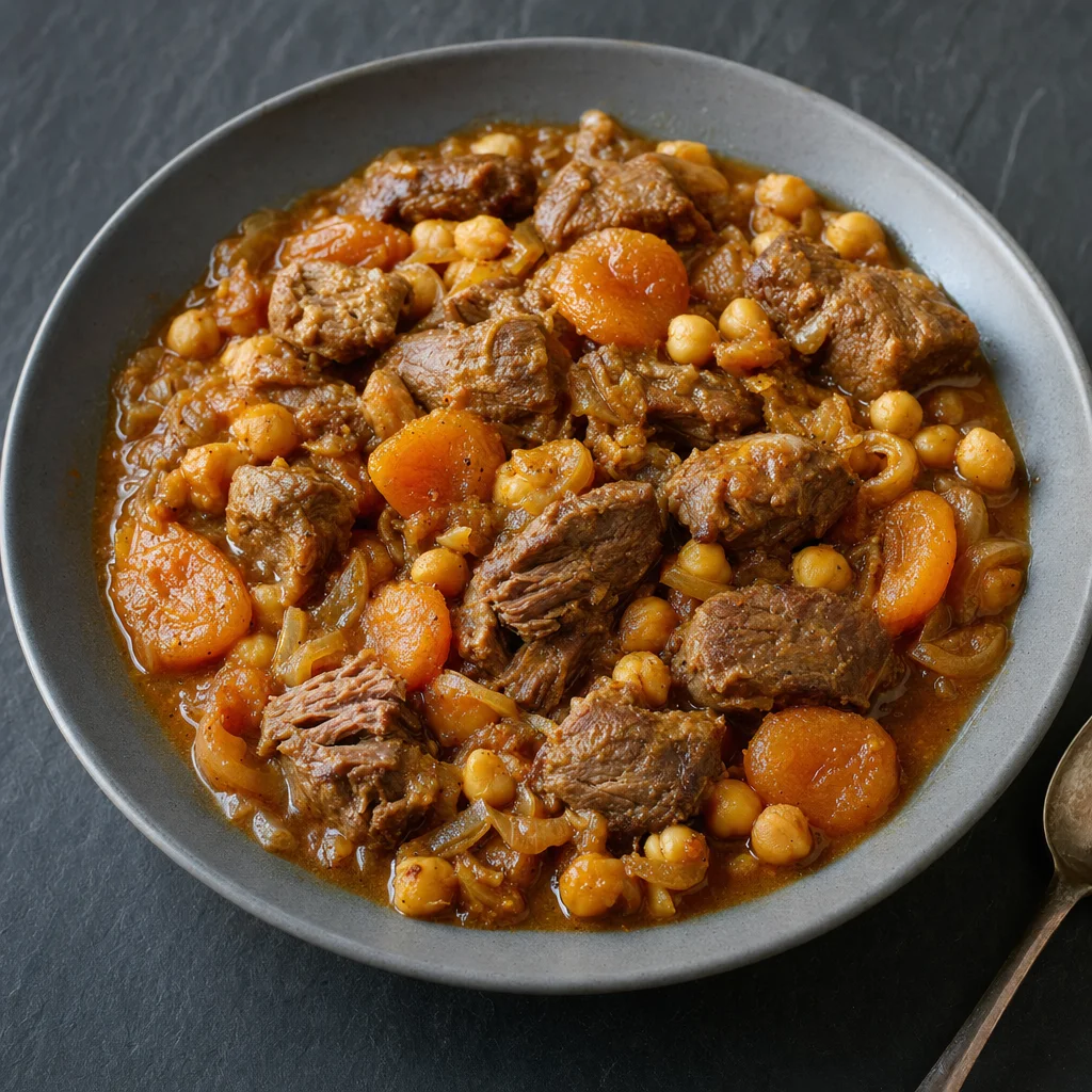 Slow Cooker Orange-Spiced Lamb with Apricots and Chickpeas recipe photograph