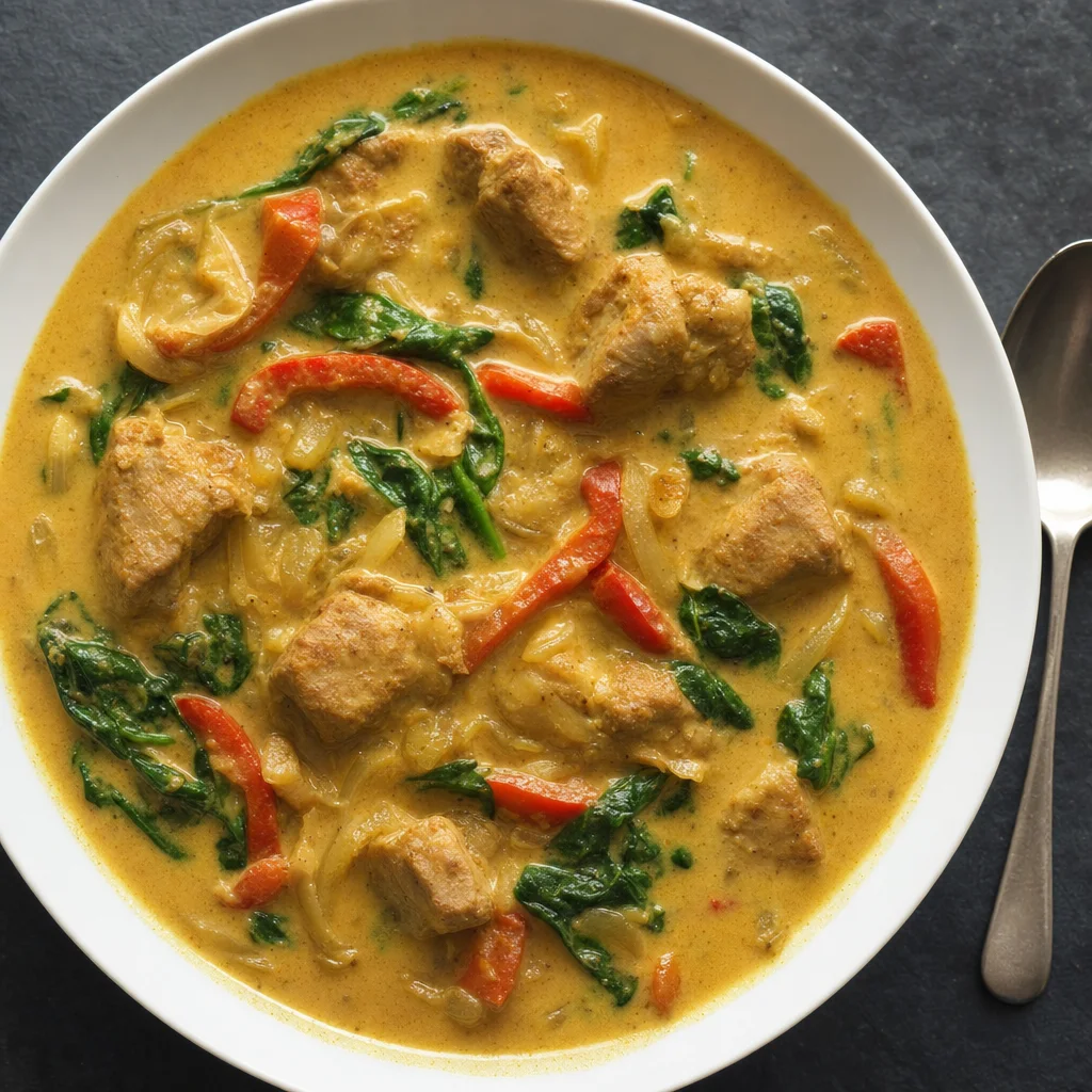 Slow Cooker Mild Coconut Pork and Mango Curry recipe photograph
