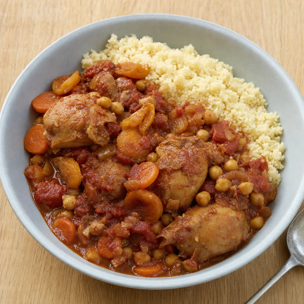 Slow Cooker Cinnamon Chicken with Apricots and Chickpeas recipe photograph