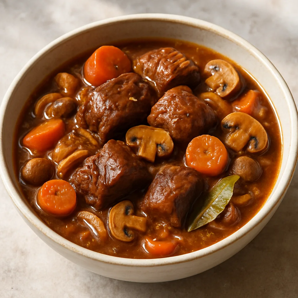 Slow Cooker Beef Shin, Mushroom and Ale Pie Filling recipe photograph